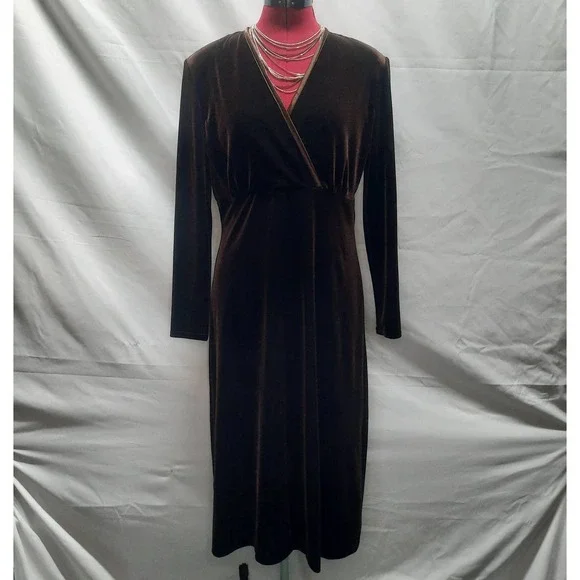 KC Spencer NY Dresses | KC Spencer NY Chocolate Brown Velvet Wrap Top Long Sleeve Empire Waist Dress 8 | Color: Brown | Size: 8